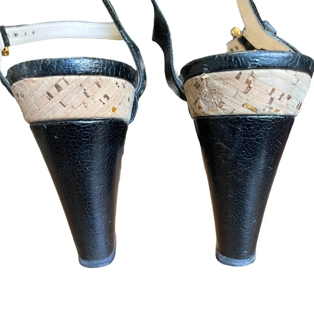 Prada Black and Cork Wedge Sandals Size 40 - Picture 6 of 9